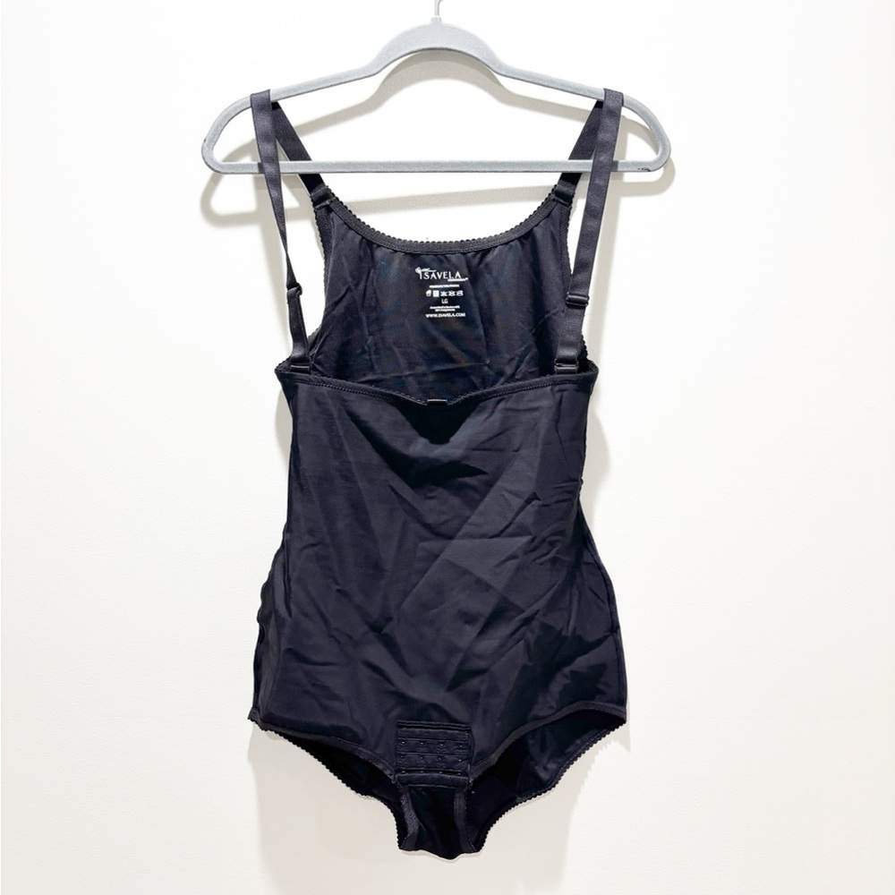 Isavela Black Open Bust Shaping Shapewear Bodysuit with Adjustable Straps Sz L